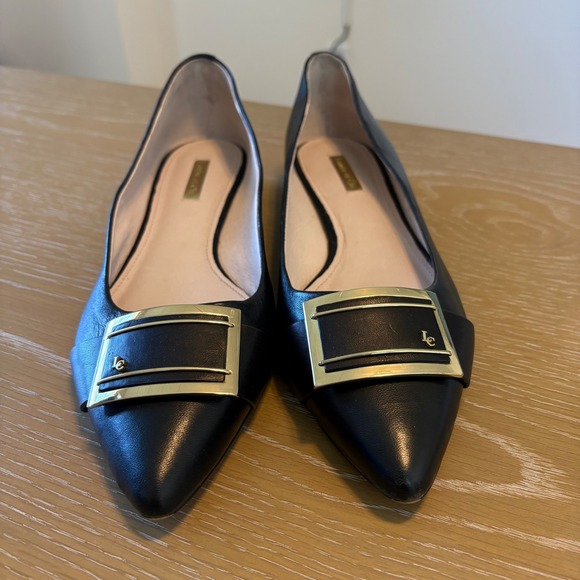 Louise et Cie Lo Bevin Black Leather Loafers Buckle Flats  display picture 1